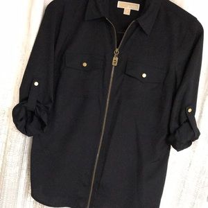 *MICHEAL KORS* Long Sleeve Zip Blouse Top Navy M